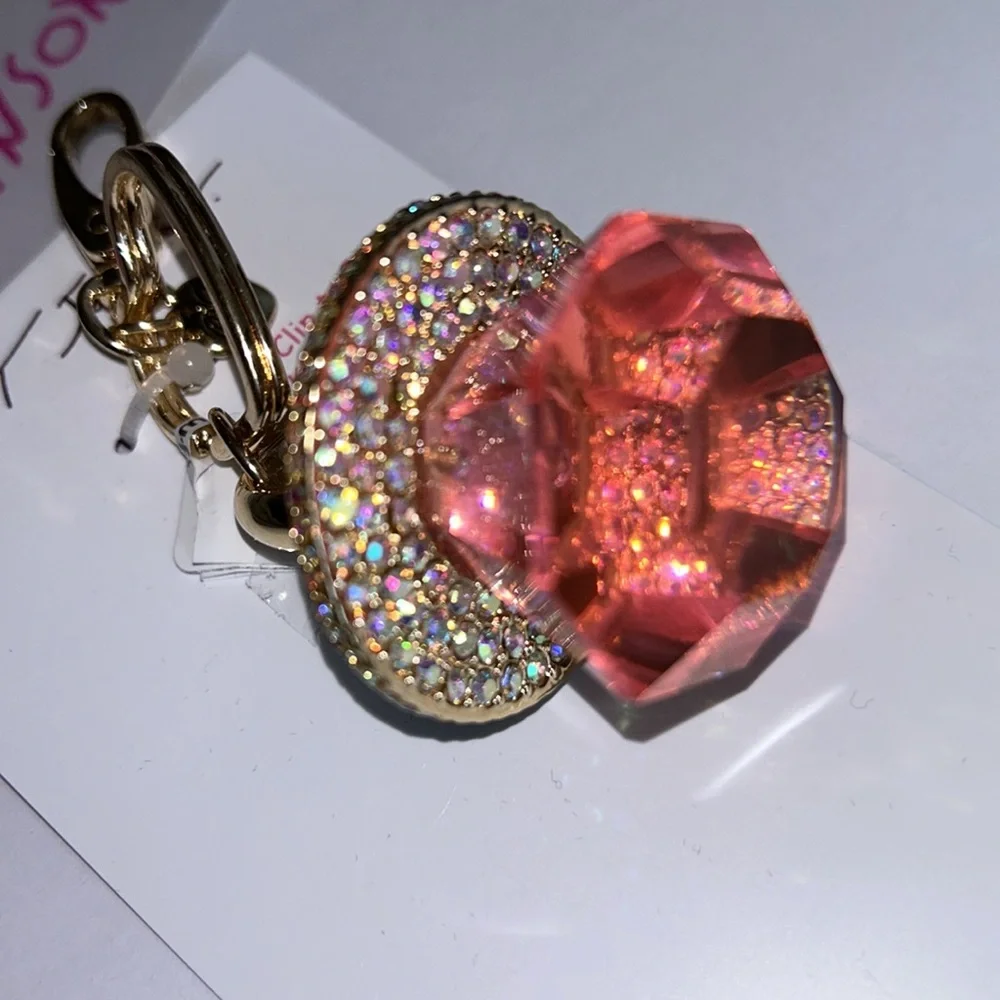 Betsey Johnson bling ring pop crystal handbag charm keychain